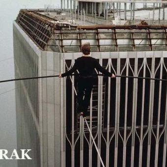 1974: Philippe Petit walks a tightrope between the twin towers of the World Trade Center