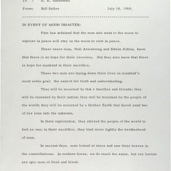 White House speechwriter William Safire’s letter to President Nixon on the failed moon landing of 1969