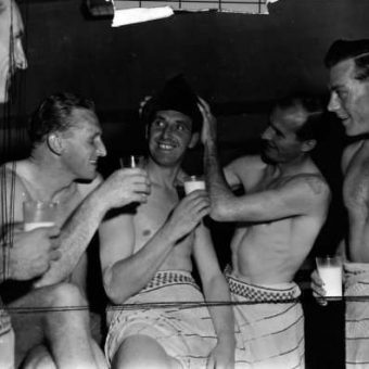 1954: Arsenal Players Lark About In Dressing Room Before Moscow Match