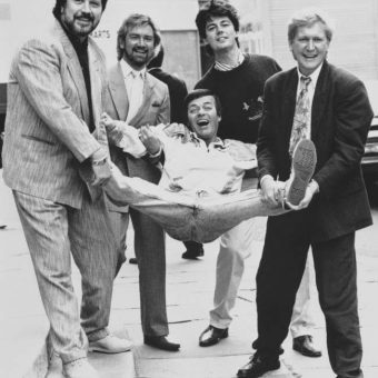1987 Photo: Mike Smith, Dave Lee Travis, Noel Edmonds And Mike Read Pimp Out Tony Blackburn