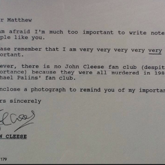 John Cleese Writes To A Monty Python Fan In 1983