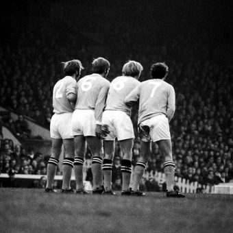 Manchester City V Manchester United 1970: Defensive Wall Arthur Mann, Alan Oakes, Colin Bell, Mike Summerbee