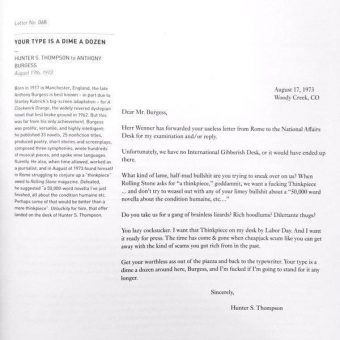 Hunter S Thompson’s Amazing Letter to Anthony Burgess (1973)