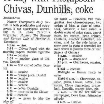 Hunter S Thompson’s Daily Drink And Drugs Consumption (Plus His Hangover Cure)