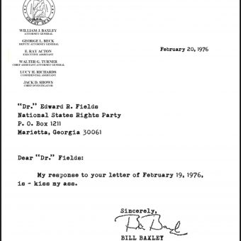 ‘Kiss My Ass’: Bill Baxley’s 1976 Letter To The KKK